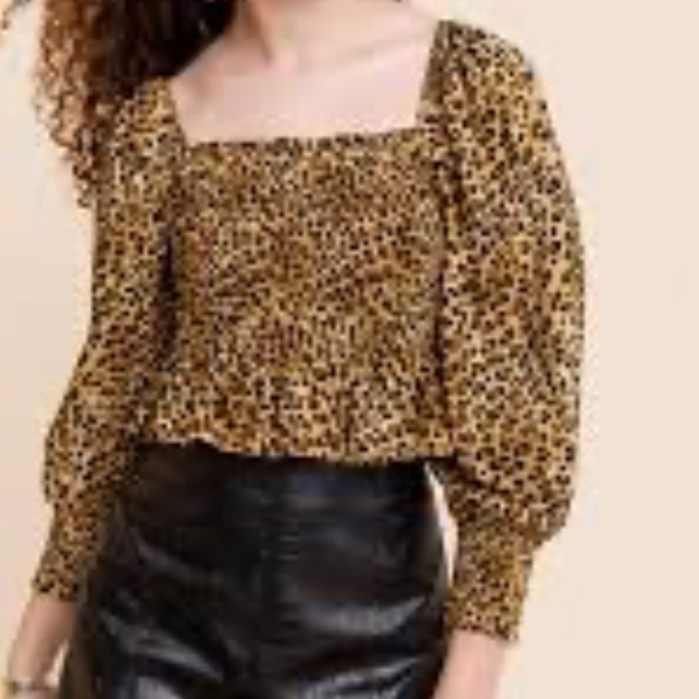 Animal Print Smocked Blouse Top Small Cheetah EUC